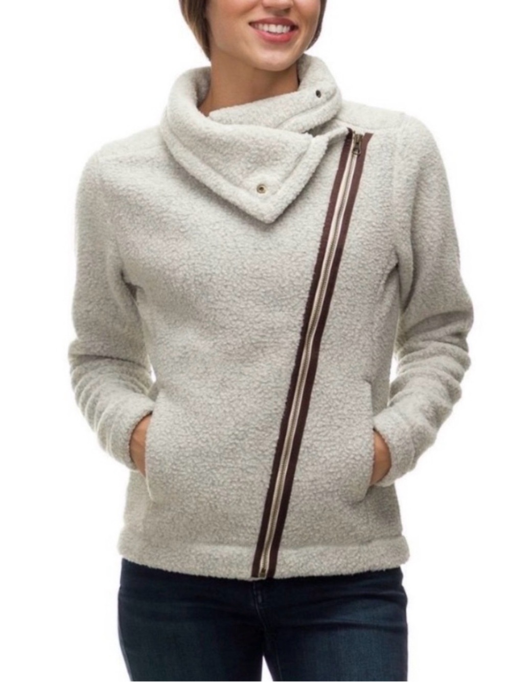 Basin + Range Lily Heavy Fleece Gray Zip UP Jacket with deep turtle neck size M